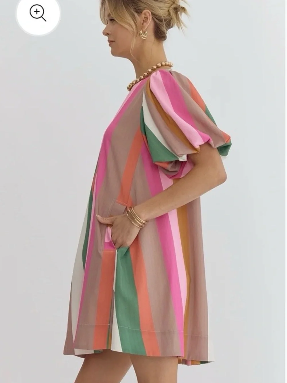 Entro Autumn Harvest Multi Stripe A-Line Short Sleeve Dress. Size S